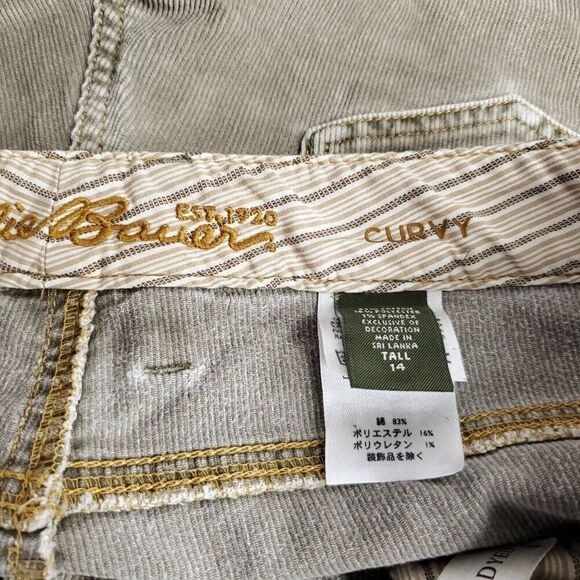 Eddie Bauer Corduroy 5 Pocket Jeans Pants 14 Tall Tan Bootcut Mid Rise Boho - Picture 3 of 4